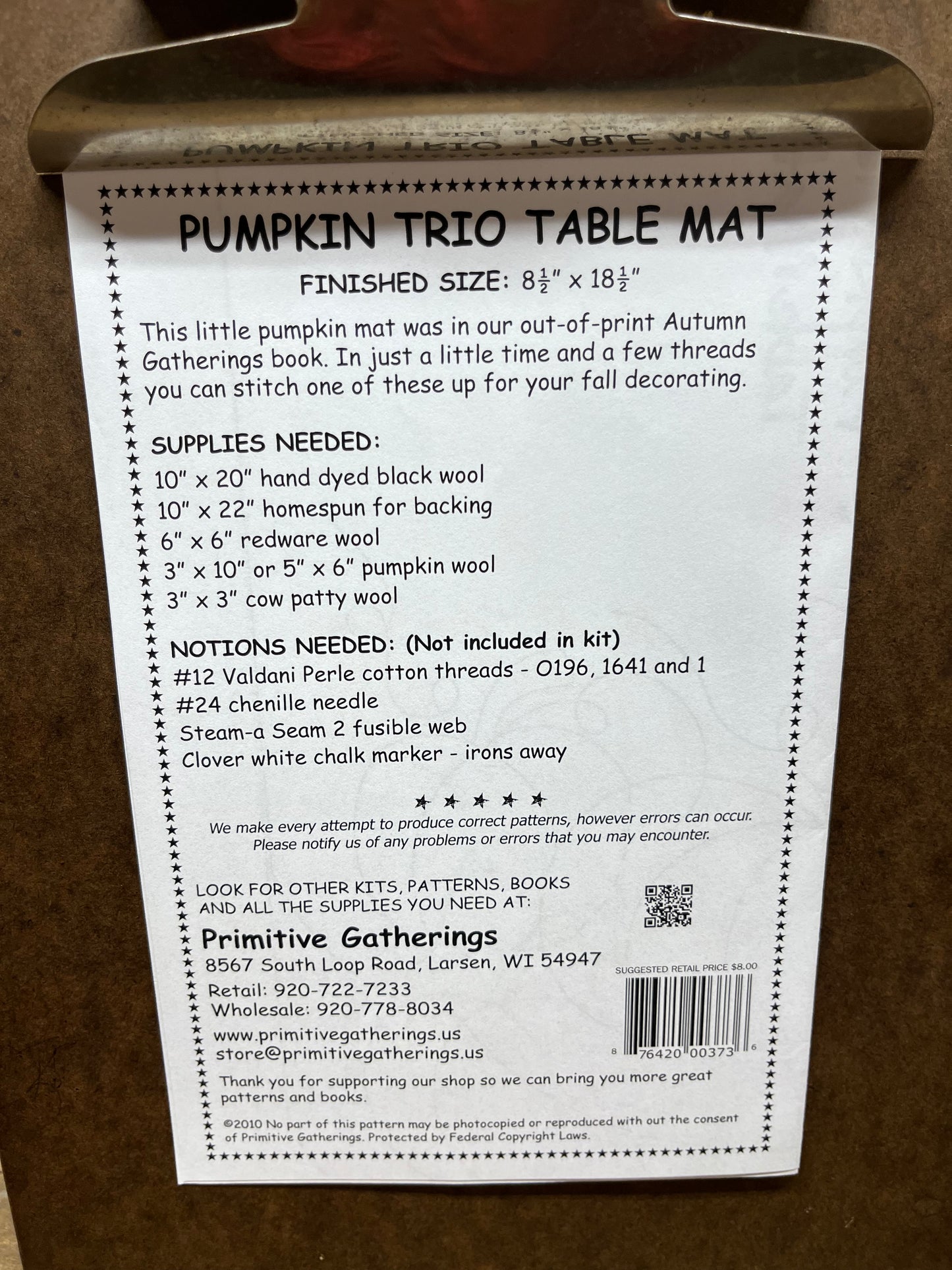 Pattern, PUMPKIN TRIO TABLE MAT