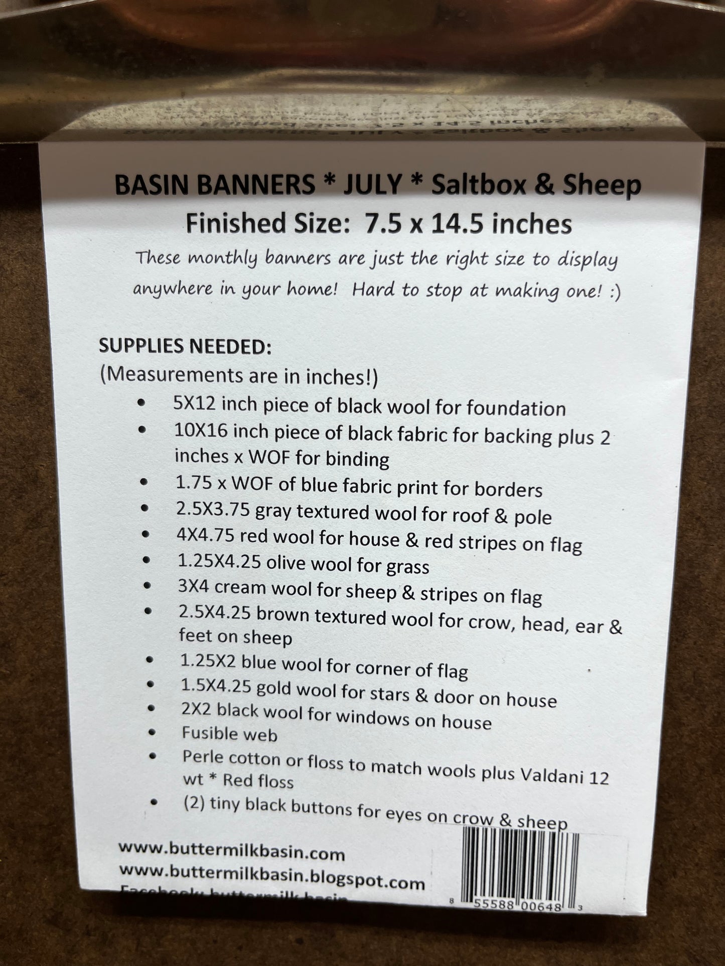 Pattern, BANNERS THRU THE YEAR, JULY SALTBOX & SHEEP