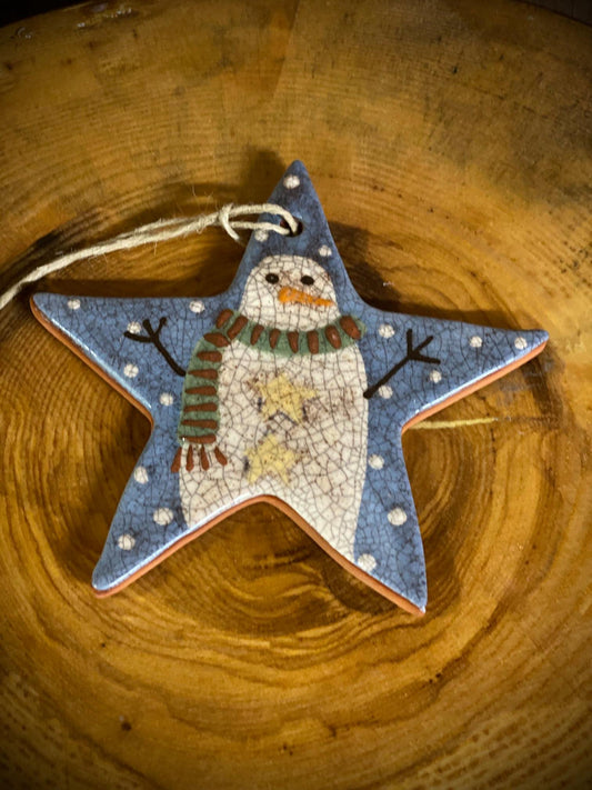 Snowman Star Ornament, Redware