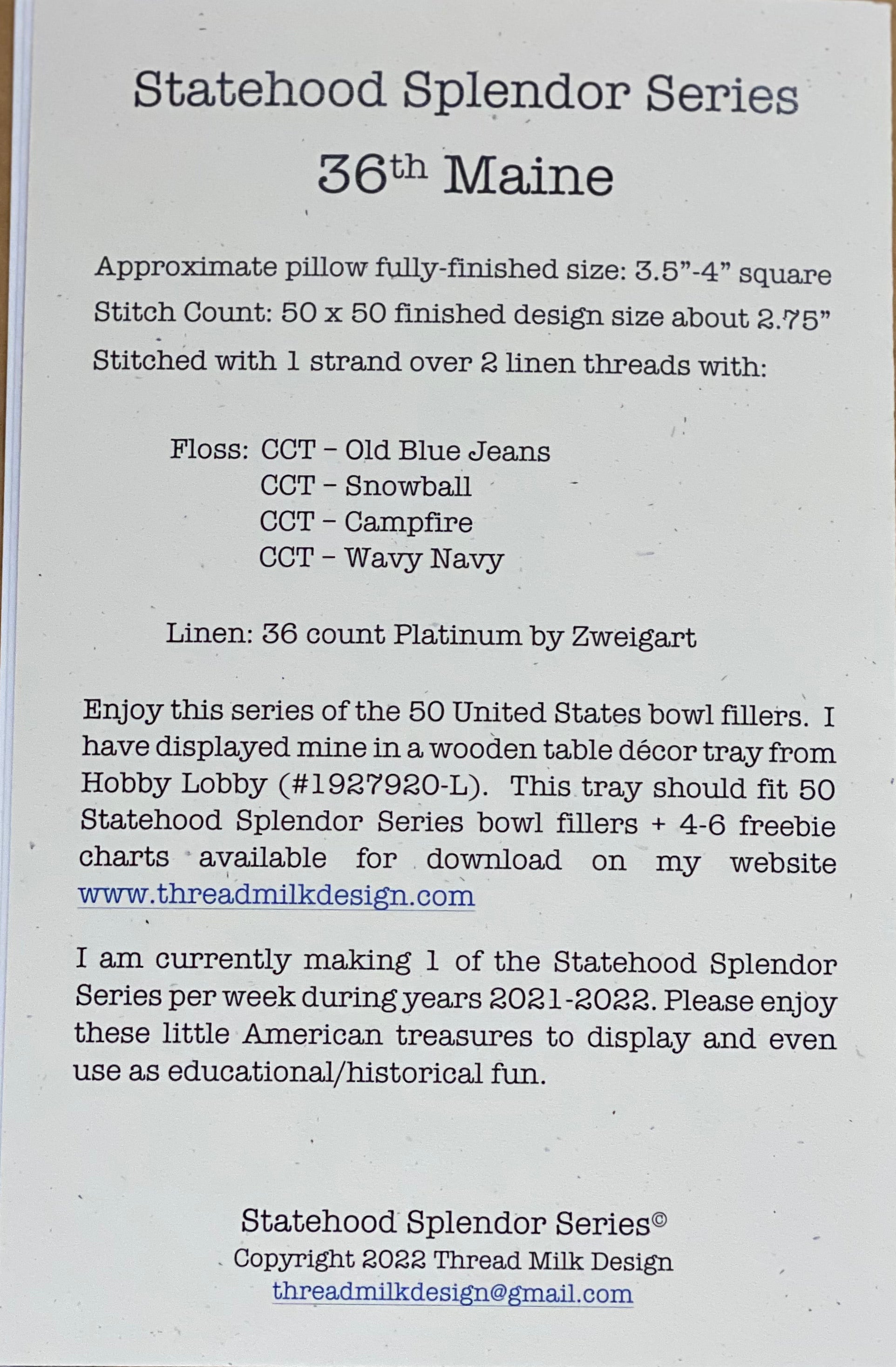 MAINE, Cross Stitch Chart Little Village Primitives