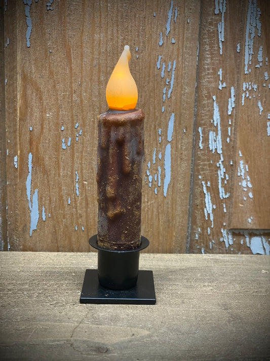 Taper Candle, 4", Wax Dipped, TIMER, BROWN