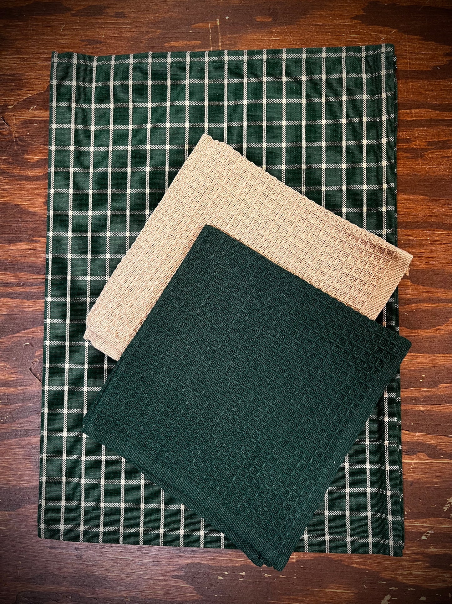 Tea Towel, Reverse Window Pane, GREEN/TEA DYE