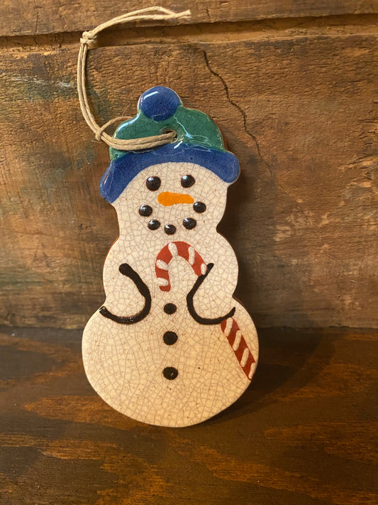 Snowman w/ Candy Cane, Redware