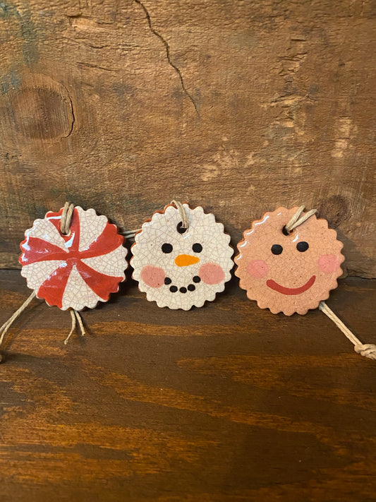 Scalloped Checker Ornaments, Set 3, Redware
