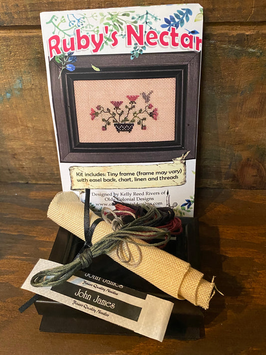 Ruby’s Nectar, Cross Stitch and Frame Kit, Olde Colonial Designs