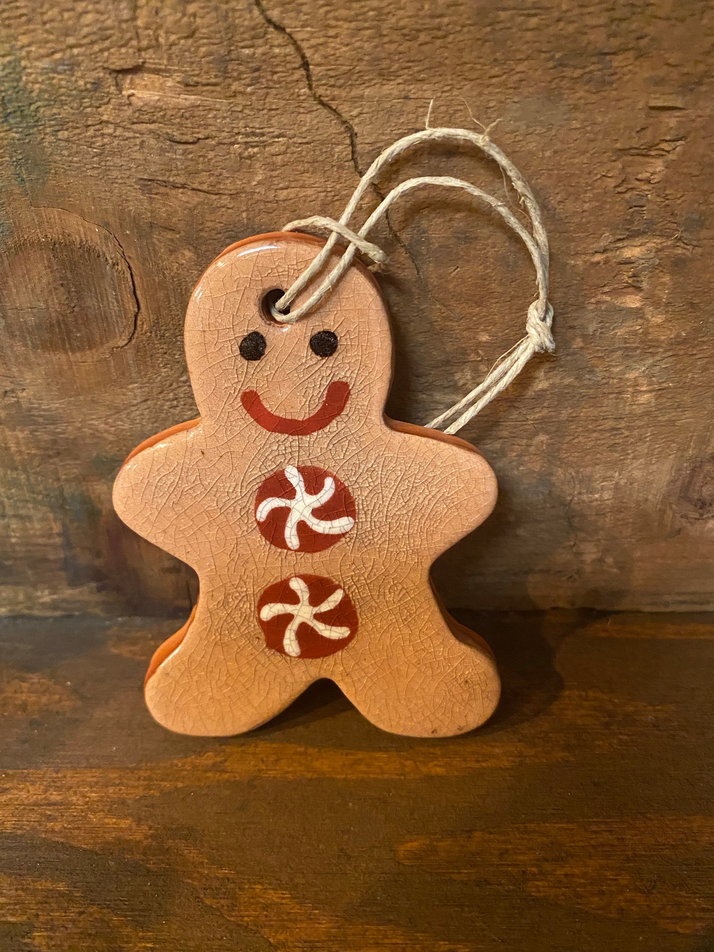 Gingerbread w/ Candy Cane Buttons, Redware