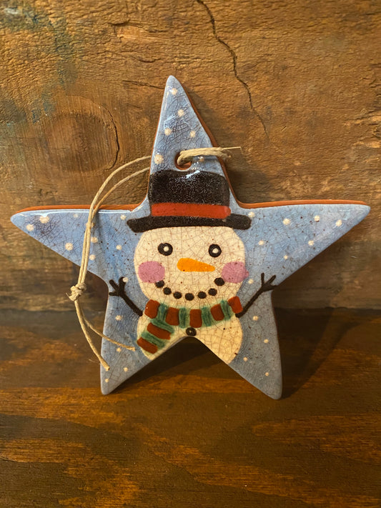 Ornament, STAR W/ SNOWMAN HEAD