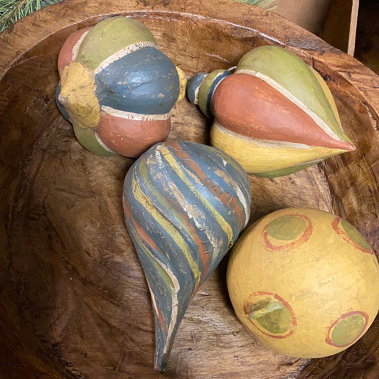 Paper Mache Ornaments, Hand Painted, Set/4