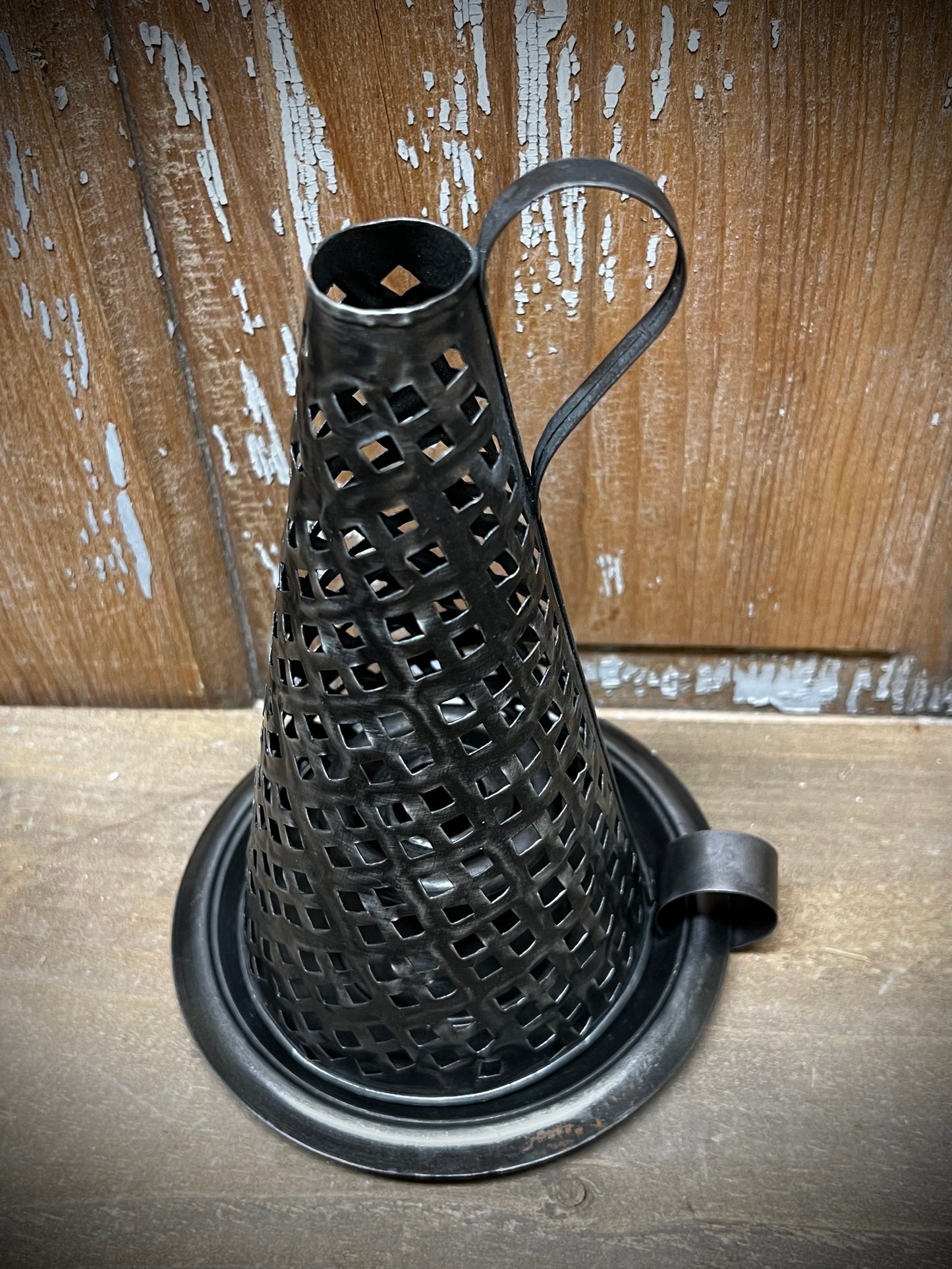 Candle Holder, 7", PUNCHED TIN SHADE