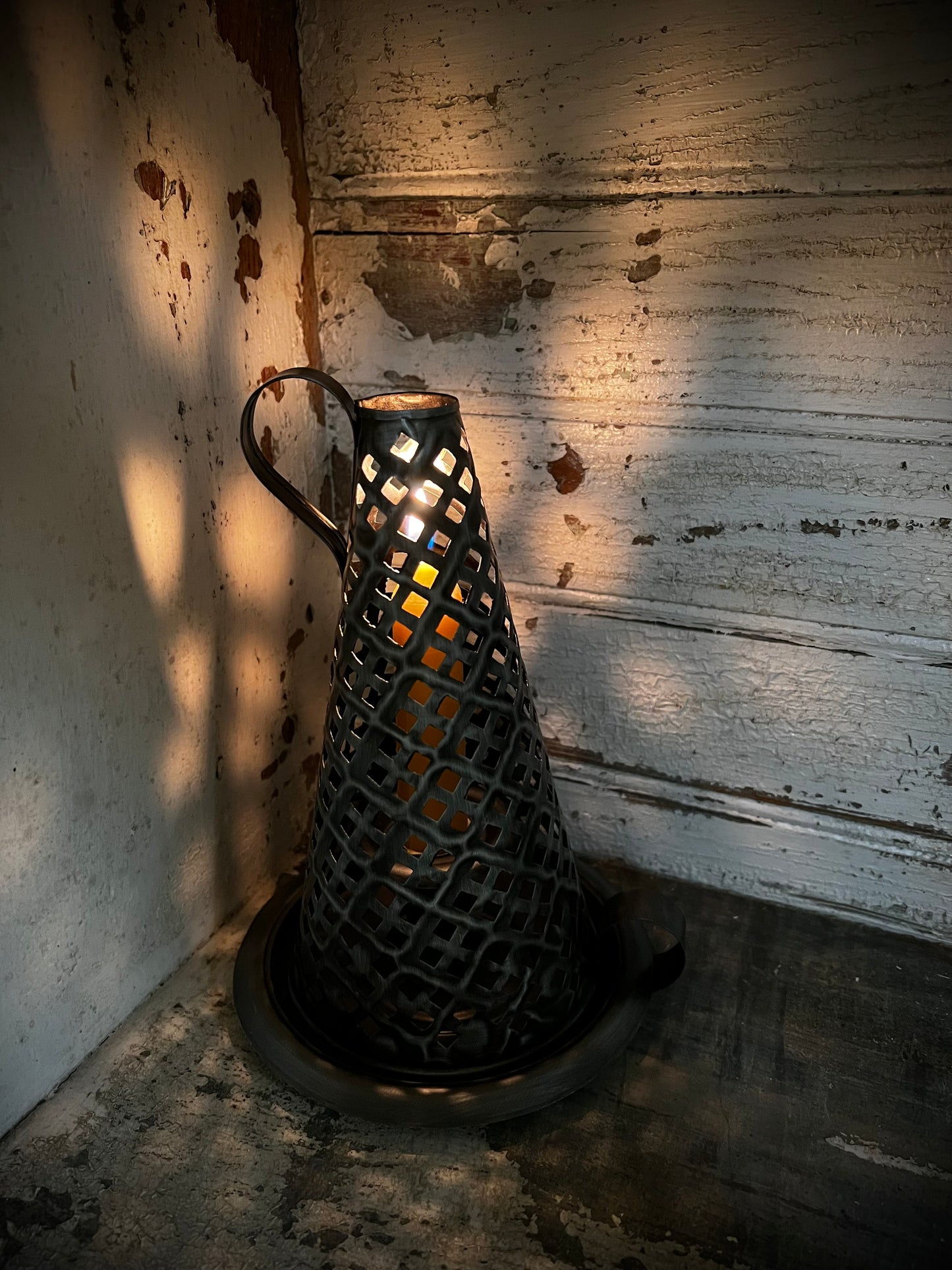 Candle Holder, 7", PUNCHED TIN SHADE